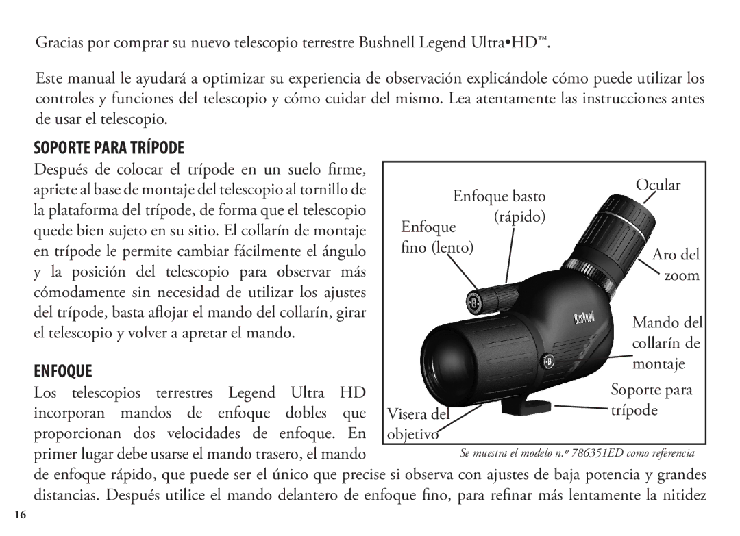 Bushnell 98-1404/03-09, 786351ED manual Soporte Para Trípode, Enfoque 