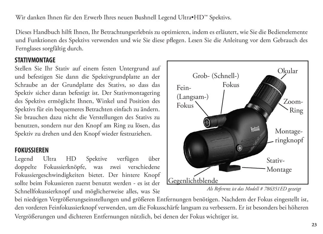 Bushnell 786351ED, 98-1404/03-09 manual Stativmontage, Fokussieren, Okular 