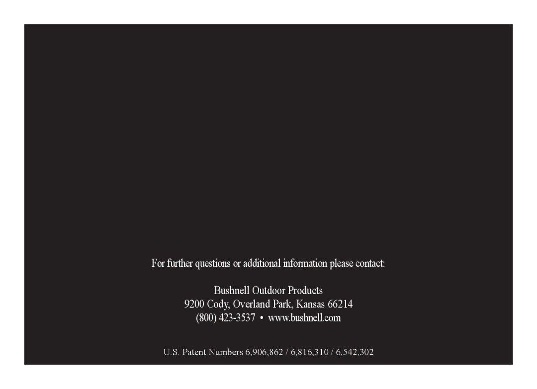 Bushnell 98-1404/03-09, 786351ED manual Patent Numbers 6,906,862 / 6,816,310 / 6,542,302 