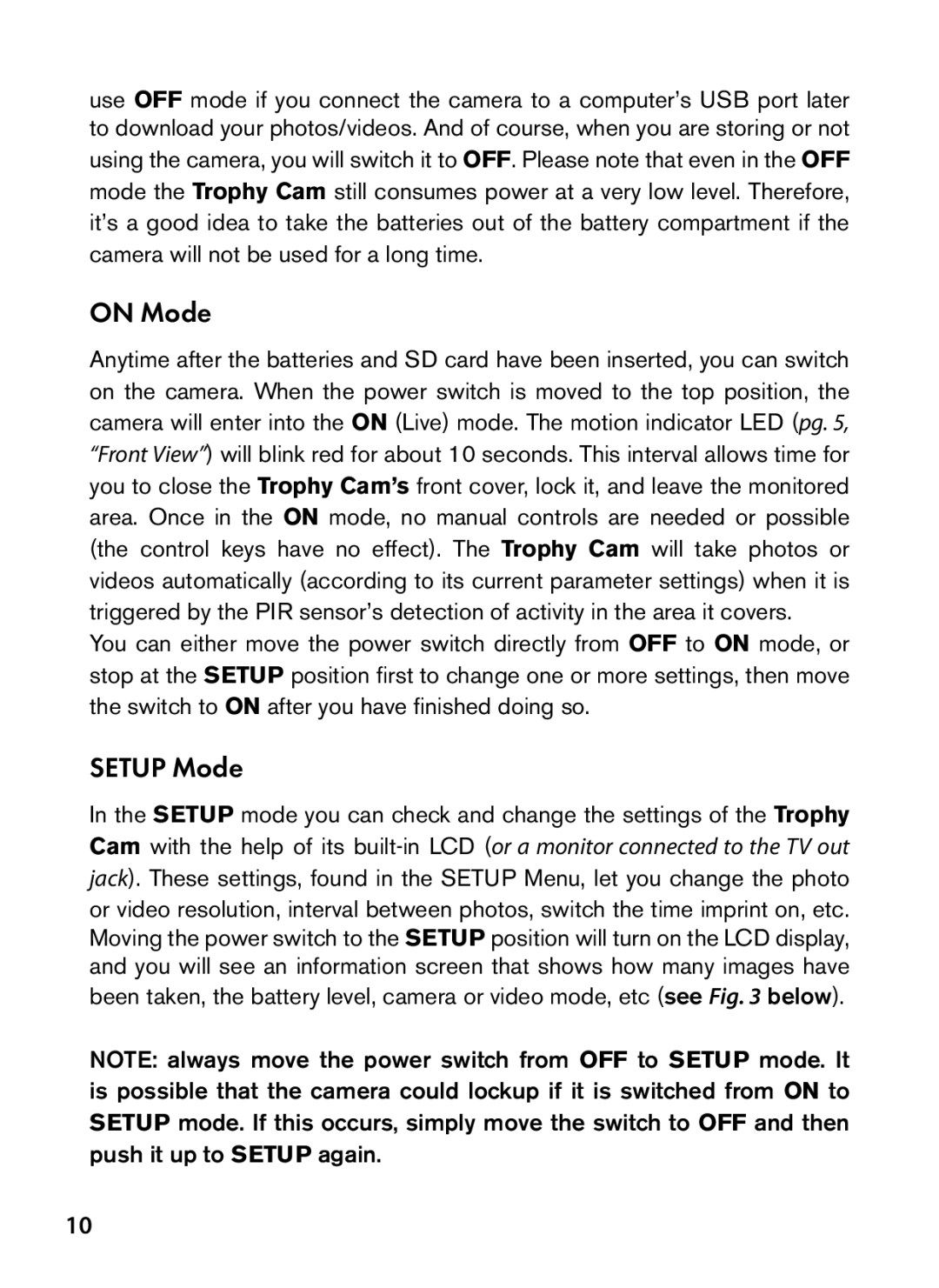 Bushnell 98-1559 / 1-10 instruction manual On Mode, Setup Mode 