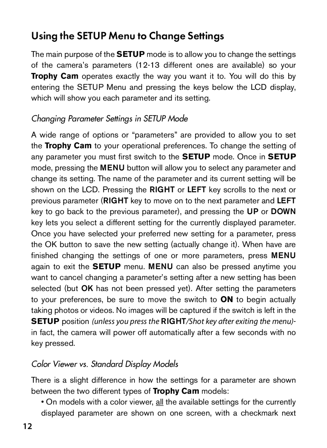 Bushnell 98-1559 / 1-10 Changing Parameter Settings in Setup Mode, Color Viewer vs. Standard Display Models 