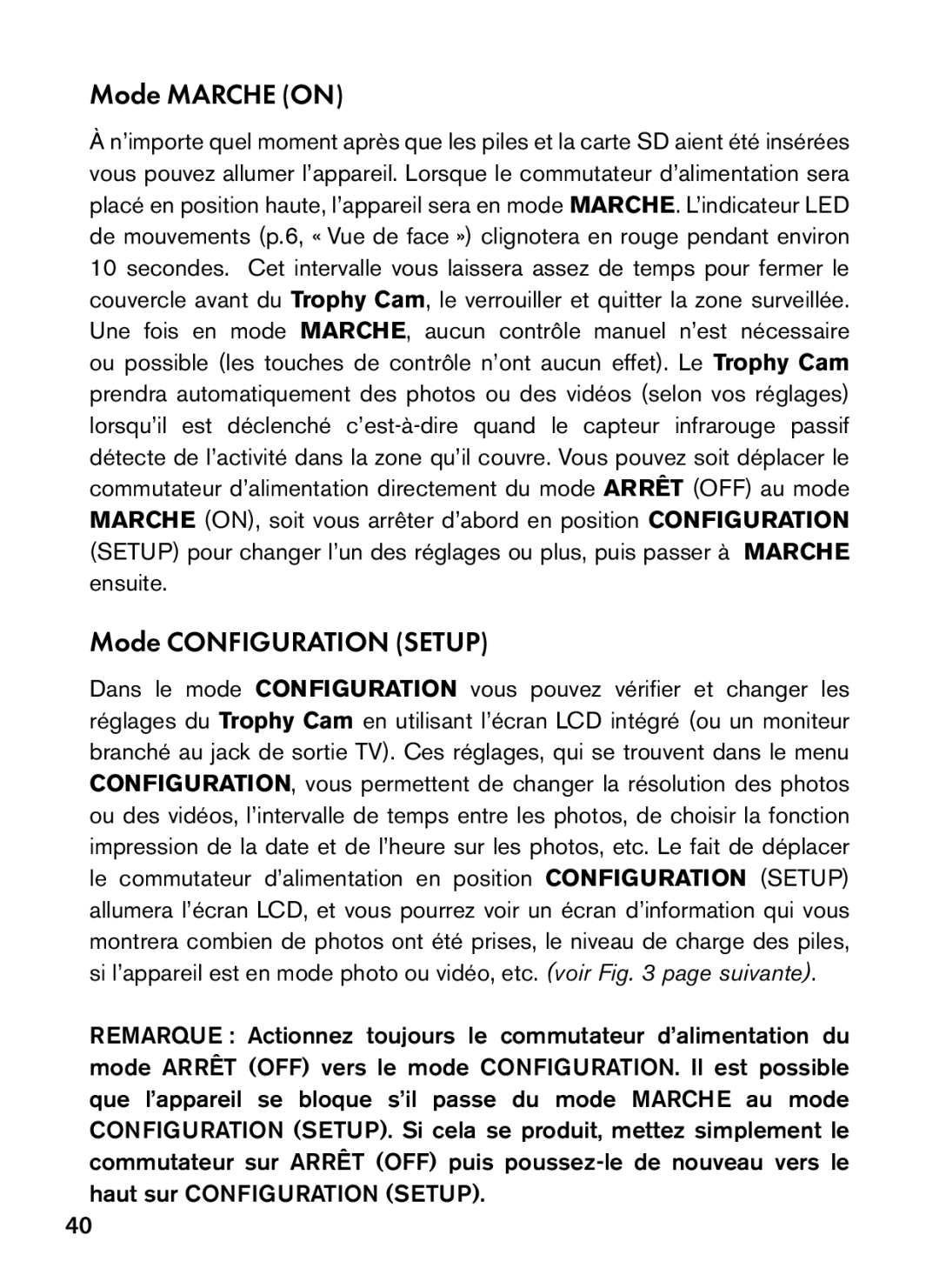 Bushnell 98-1559 / 1-10 instruction manual Mode Marche on, Mode Configuration Setup 