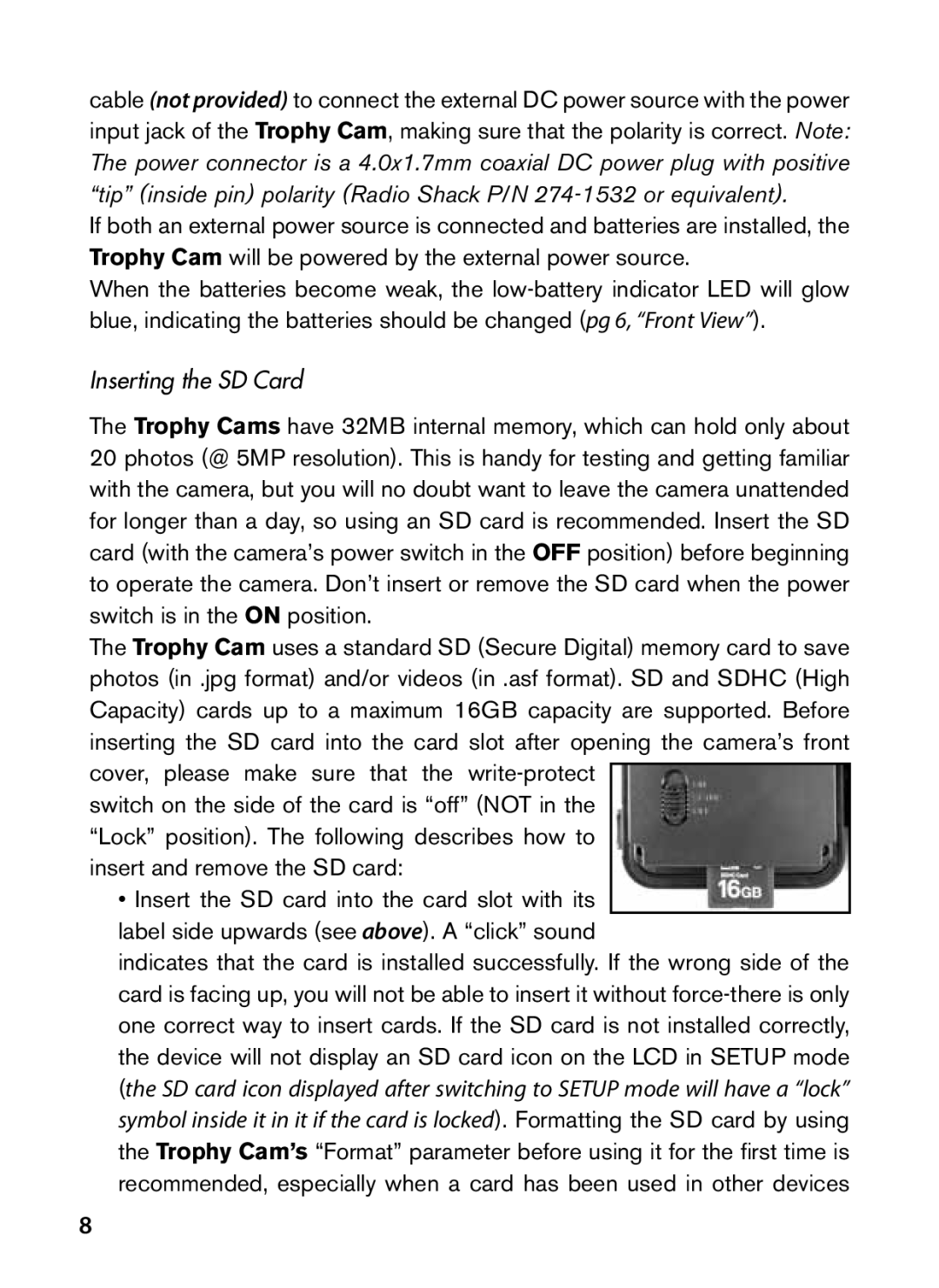 Bushnell 98-1559 / 1-10 instruction manual Inserting the SD Card 