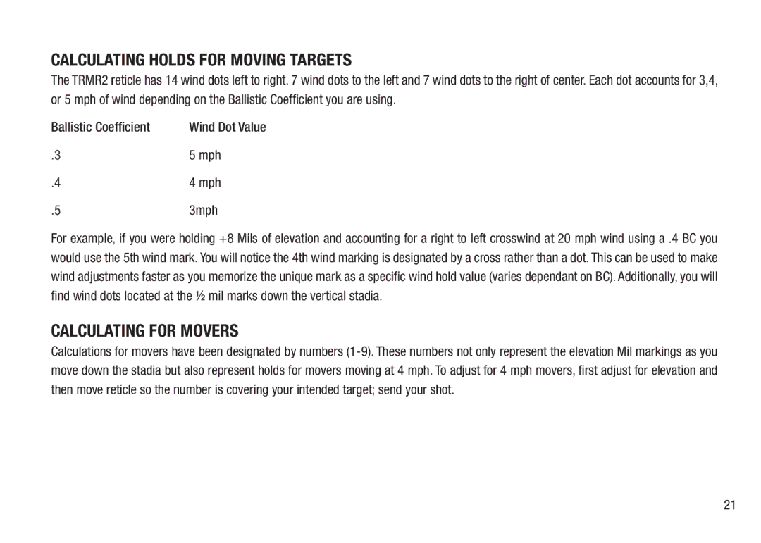 Bushnell 98-2293/05-12 manual Calculating for Movers, 3mph 