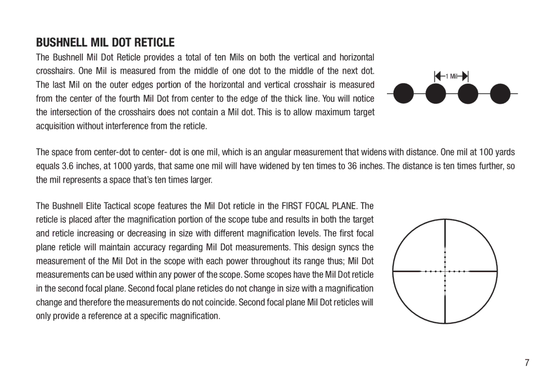 Bushnell 98-2293/05-12 manual Bushnell Mil Dot Reticle 