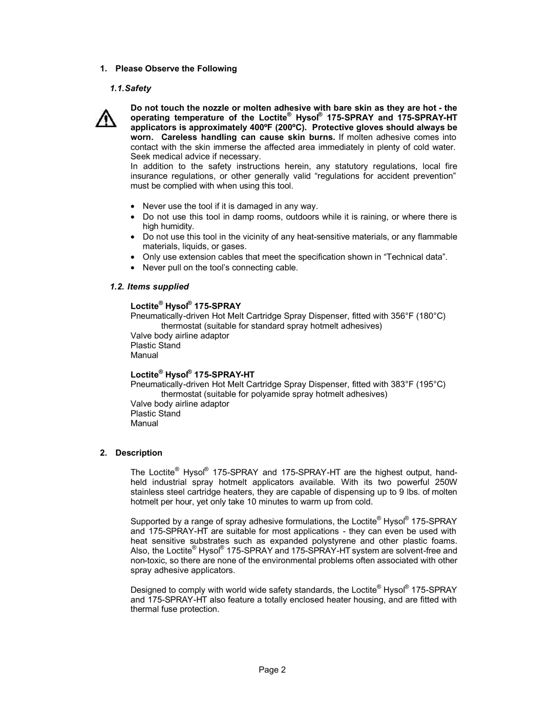 Bushnell 98037, 98041 operation manual Please Observe the Following, Loctite Hysol 175-SPRAY-HT, Description 