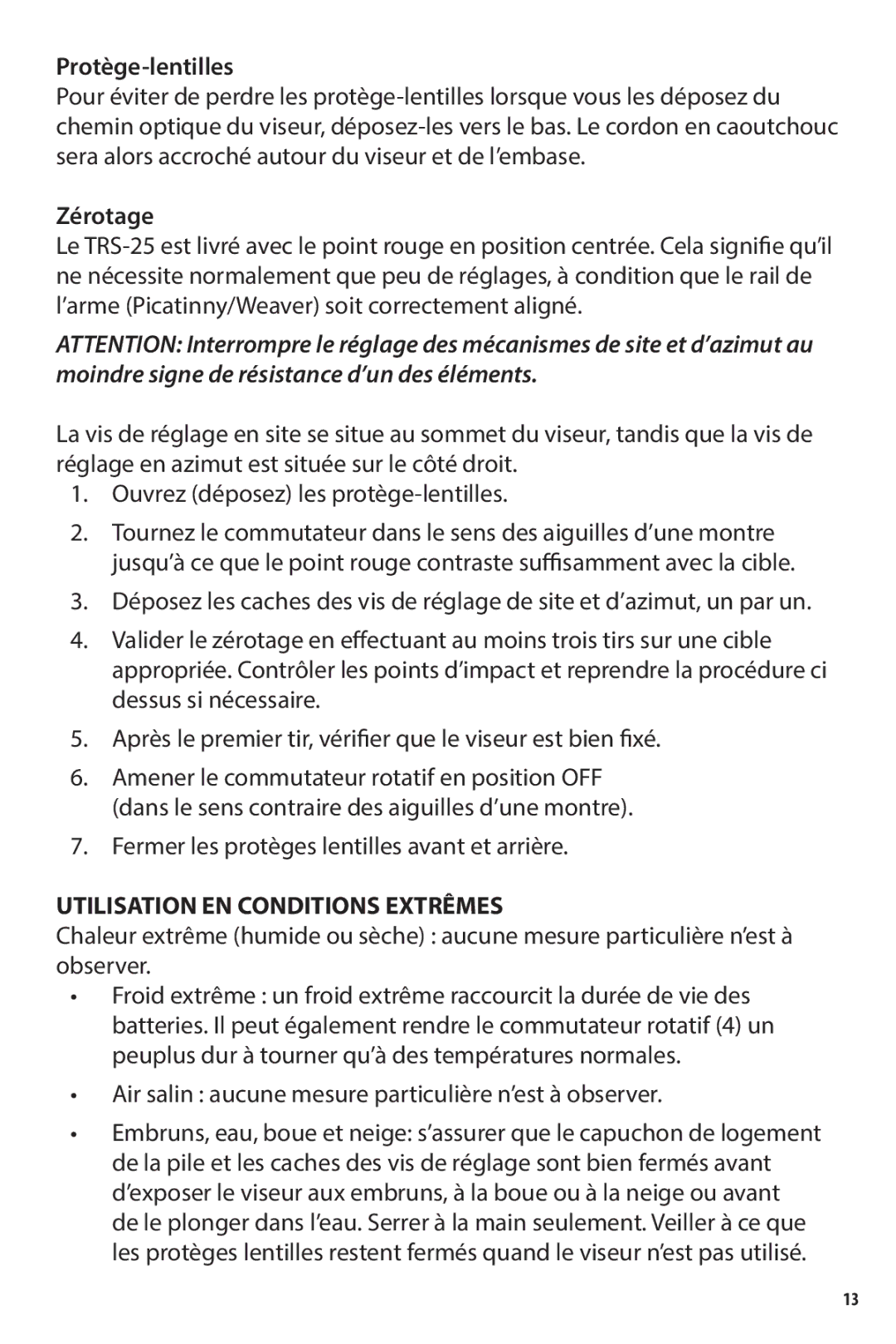 Bushnell 731303, AR731306C, 731309 Protège-lentilles, Zérotage, Fermer les protèges lentilles avant et arrière 