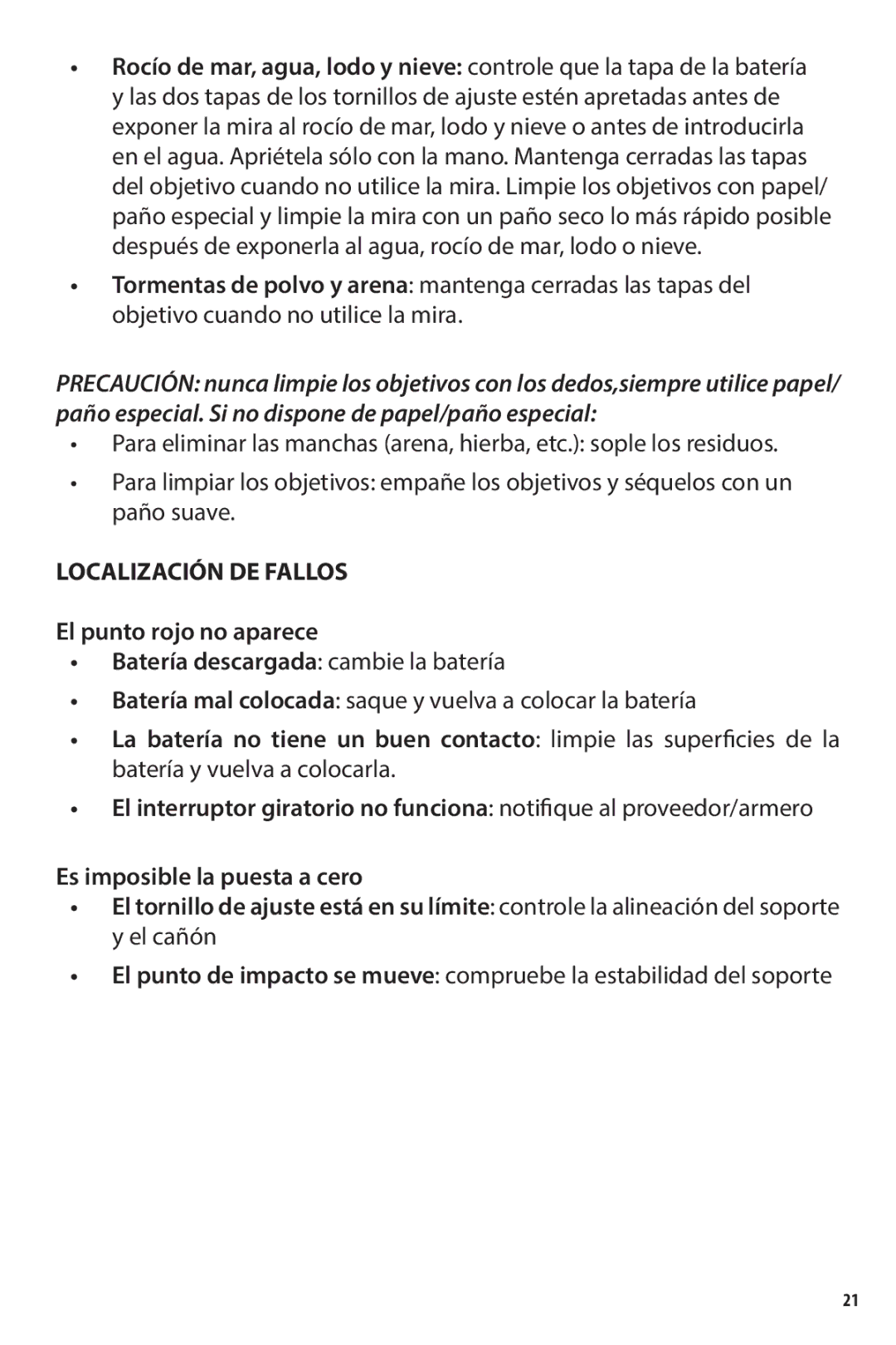 Bushnell 731303, AR731306C, 731309 owner manual Localización DE Fallos, El punto rojo no aparece 