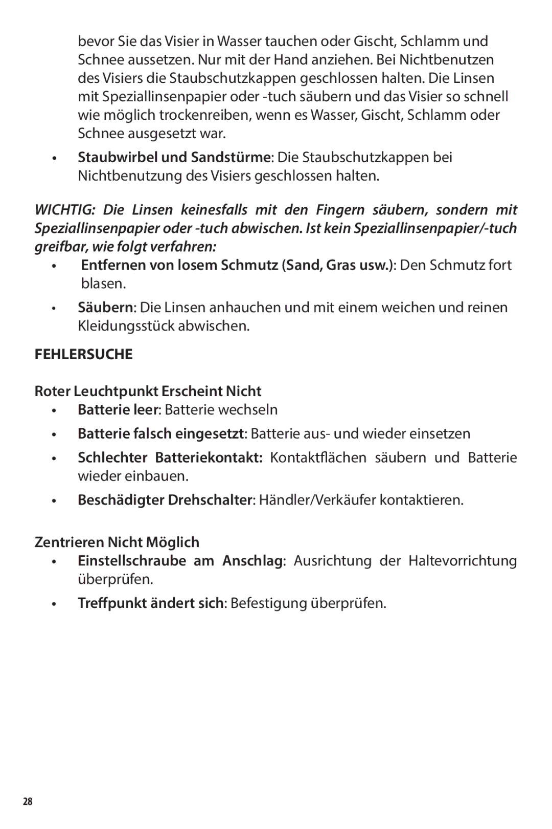 Bushnell AR731306 Fehlersuche, Roter Leuchtpunkt Erscheint Nicht, Beschädigter Drehschalter Händler/Verkäufer kontaktieren 