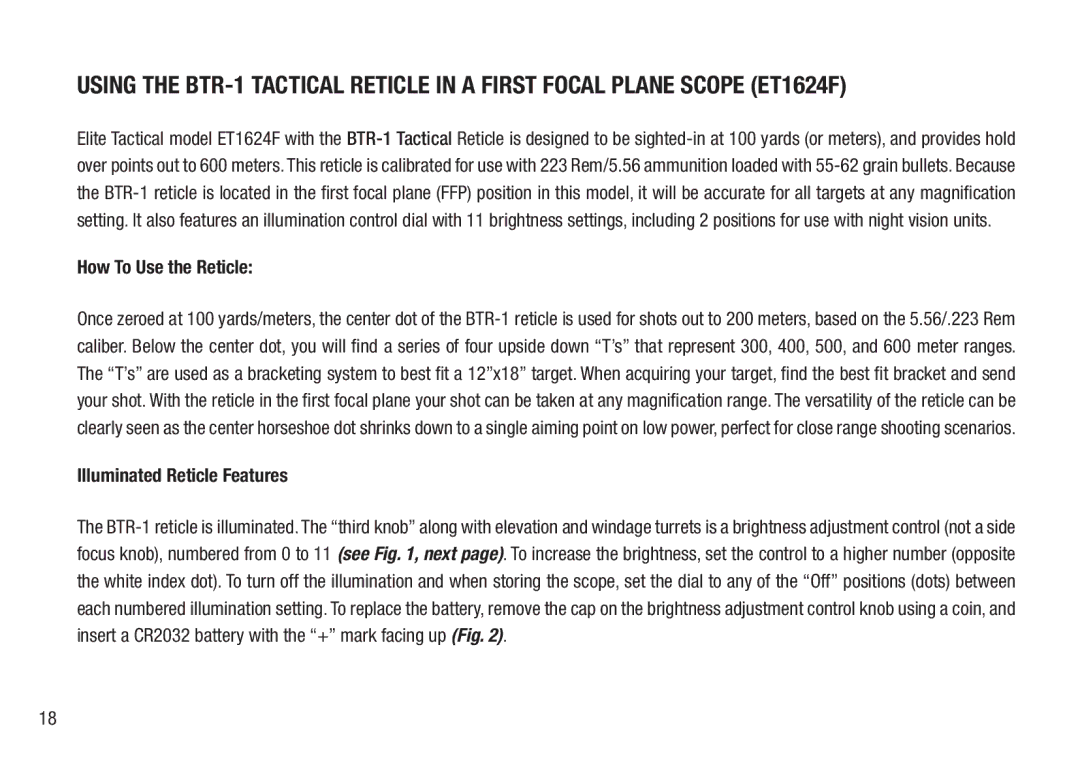 Bushnell BTR-MIL, BTR-2, BTR-1 manual How To Use the Reticle 