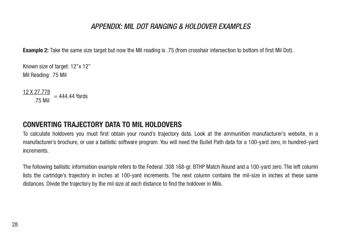 Bushnell BTR-2, BTR-MIL, BTR-1 manual Converting Trajectory Data to Mil Holdovers 