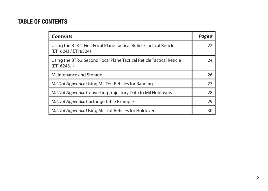 Bushnell BTR-MIL, BTR-2, BTR-1 manual ET1624J / ET18524 