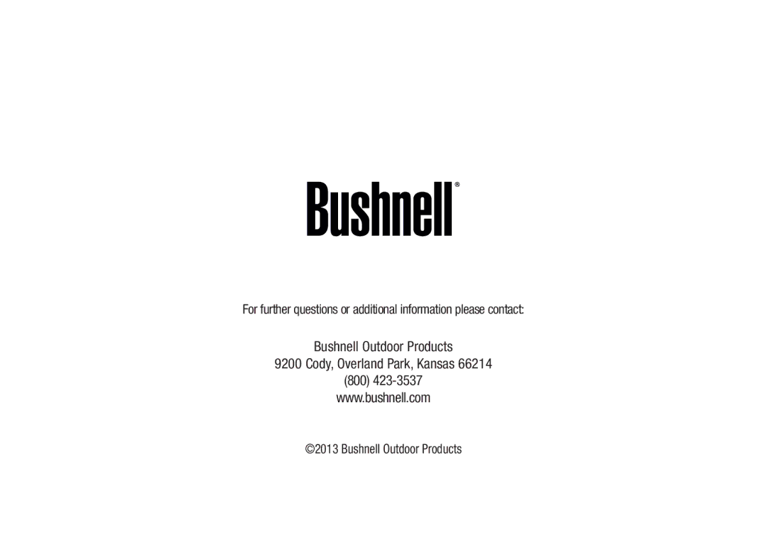 Bushnell BTR-1, BTR-MIL, BTR-2 manual Bushnell Outdoor Products Cody, Overland Park, Kansas 800 