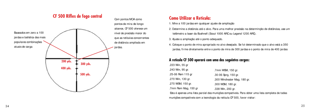 Bushnell CF 500 manual Como Utilizar a Retícula 