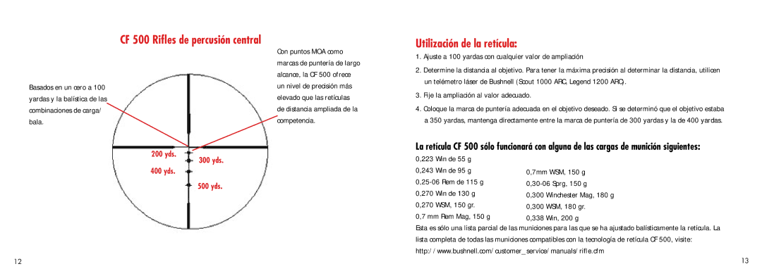 Bushnell CF 500 Ajuste a 100 yardas con cualquier valor de ampliación, Fije la ampliación al valor adecuado, Rem de 115 g 