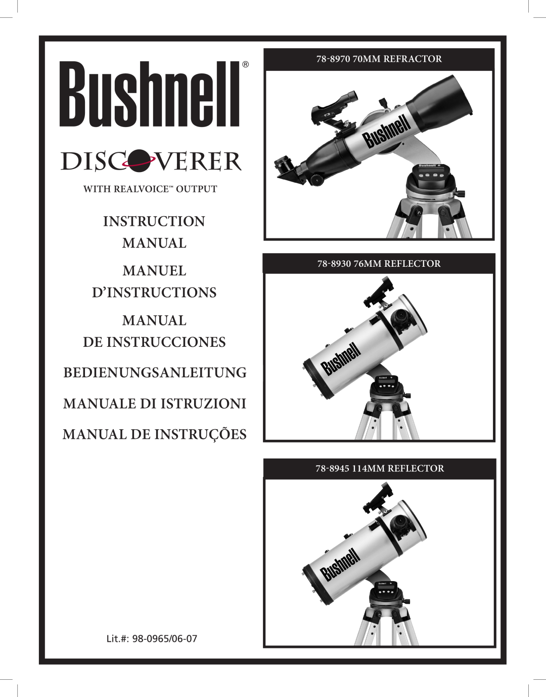Bushnell Discoverer instruction manual Instruction Manual manuel d’instructions Manual, With RealVoice outpuT 