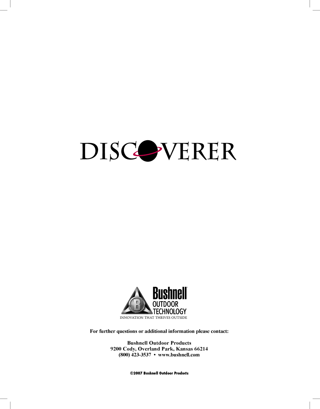 Bushnell Discoverer instruction manual Bushnell Outdoor Products 