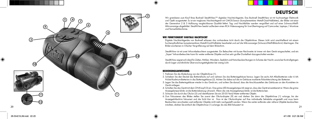 Bushnell Model 26-0542 instruction manual Deutsch, WIE Funktioniert Digitale Nachtsicht, Bedienungsanweisung 