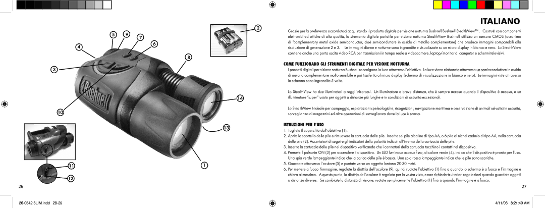 Bushnell Model 26-0542 Italiano, Come Funzionano GLI Strumenti Digitale PER Visione Notturna, Istruzioni PER L’USO 