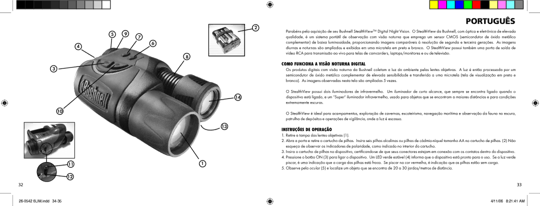 Bushnell Model 26-0542 instruction manual Português, Como Funciona a Visão Noturna Digital, Instruções DE Operação 