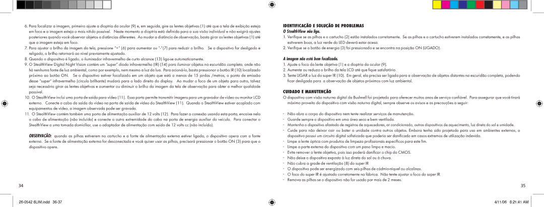 Bushnell Model 26-0542 Identificação E Solução DE Problemas, StealthView não liga, Imagem não está bem focalizada 