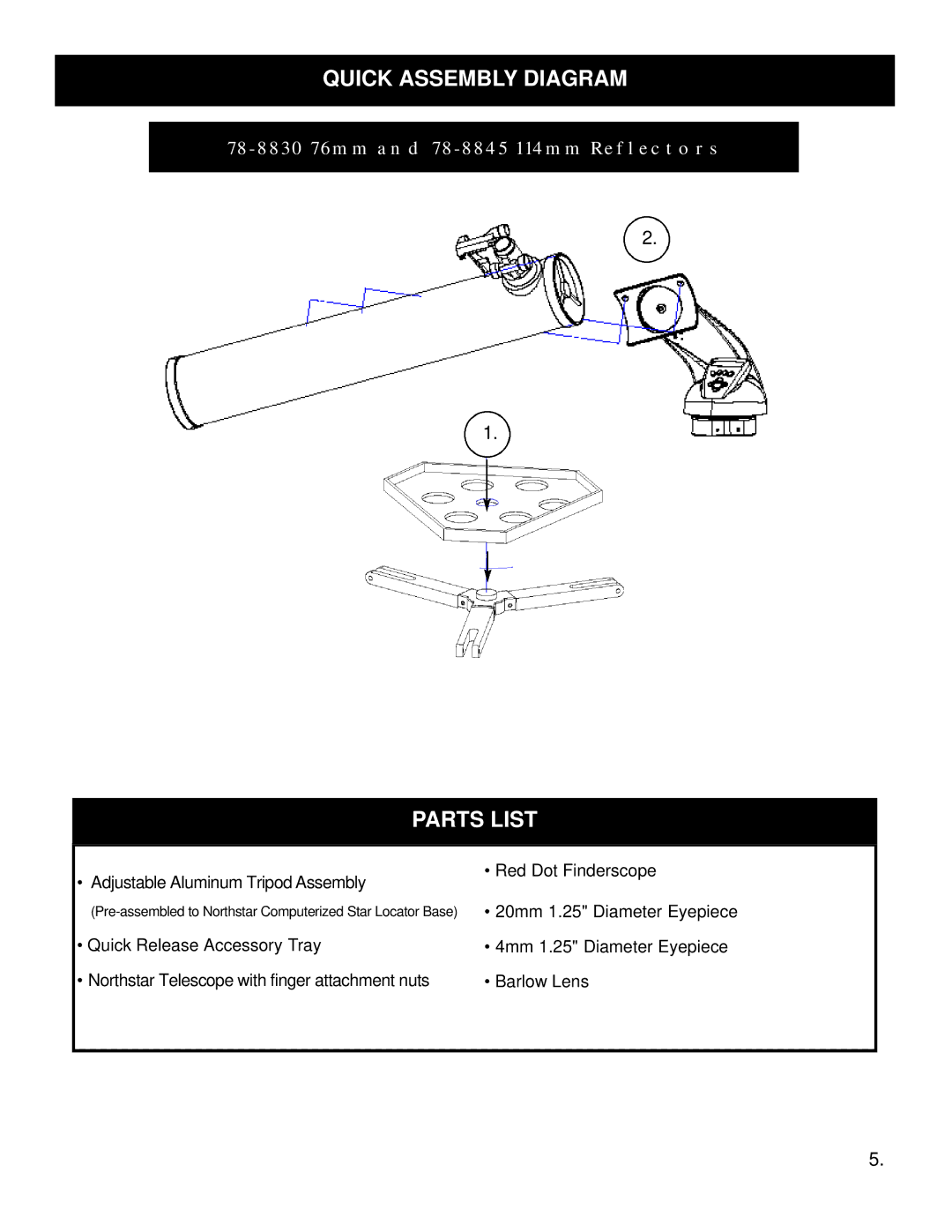 Bushnell North Star GOTO instruction manual Quick Assembly Diagram 