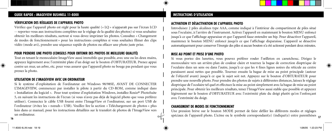 Bushnell Nov-00 instruction manual Instructions D’UTILISATION 