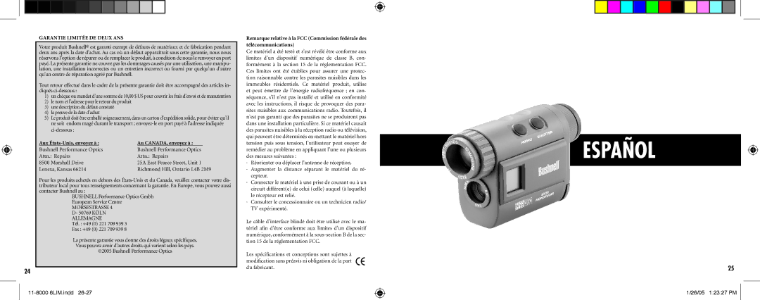 Bushnell Nov-00 instruction manual Aux États-Unis, envoyez à Au CANADA, envoyez à, Morsestrasse 4 D- 50769 Köln Allemagne 