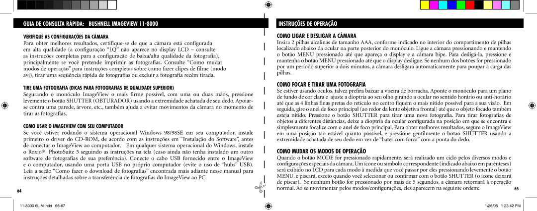 Bushnell Nov-00 Instruções DE Operação, Como Ligar E Desligar a Câmara, Como Focar E Tirar UMA Fotografia 