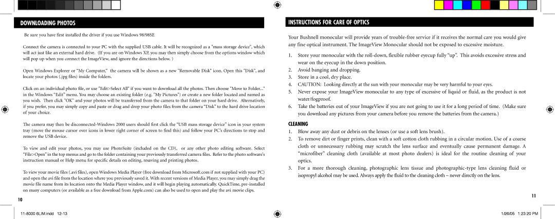 Bushnell Nov-00 instruction manual Downloading Photos, Cleaning 