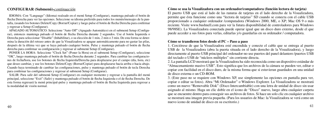 Bushnell Nov-00 instruction manual Configurar Submenú-continuación 