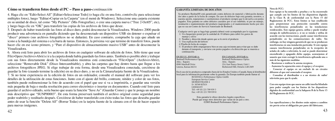 Bushnell Nov-00 instruction manual Nota de FCC 