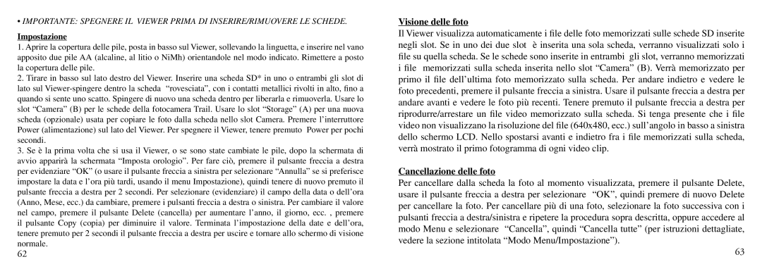 Bushnell Nov-00 instruction manual Visione delle foto, Cancellazione delle foto, Impostazione 