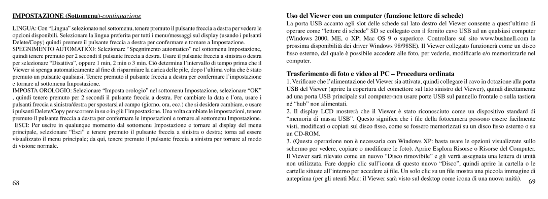 Bushnell Nov-00 instruction manual Impostazione Sottomenu-continuazione 