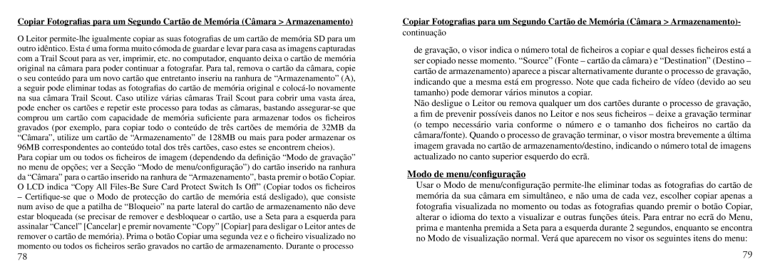 Bushnell Nov-00 instruction manual Modo de menu/conﬁguração 