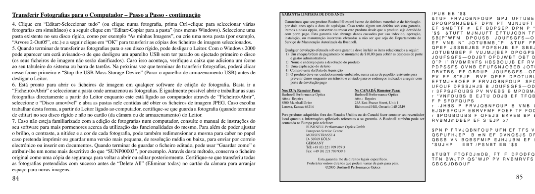 Bushnell Nov-00 instruction manual Nota da FCC 