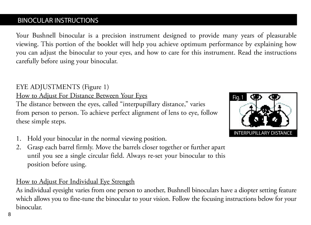 Bushnell Nov-00 manual Interpupillary Distance 