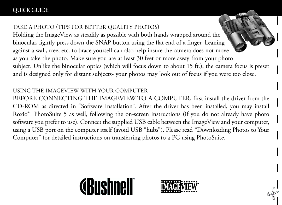 Bushnell Nov-00 manual Quick Guide, Using the Imageview with Your Computer 