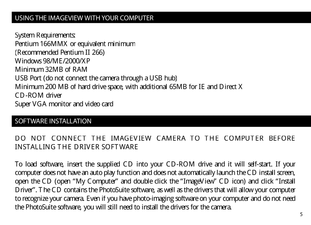 Bushnell Nov-00 manual Using the Imageview with Your Computer, Software Installation 