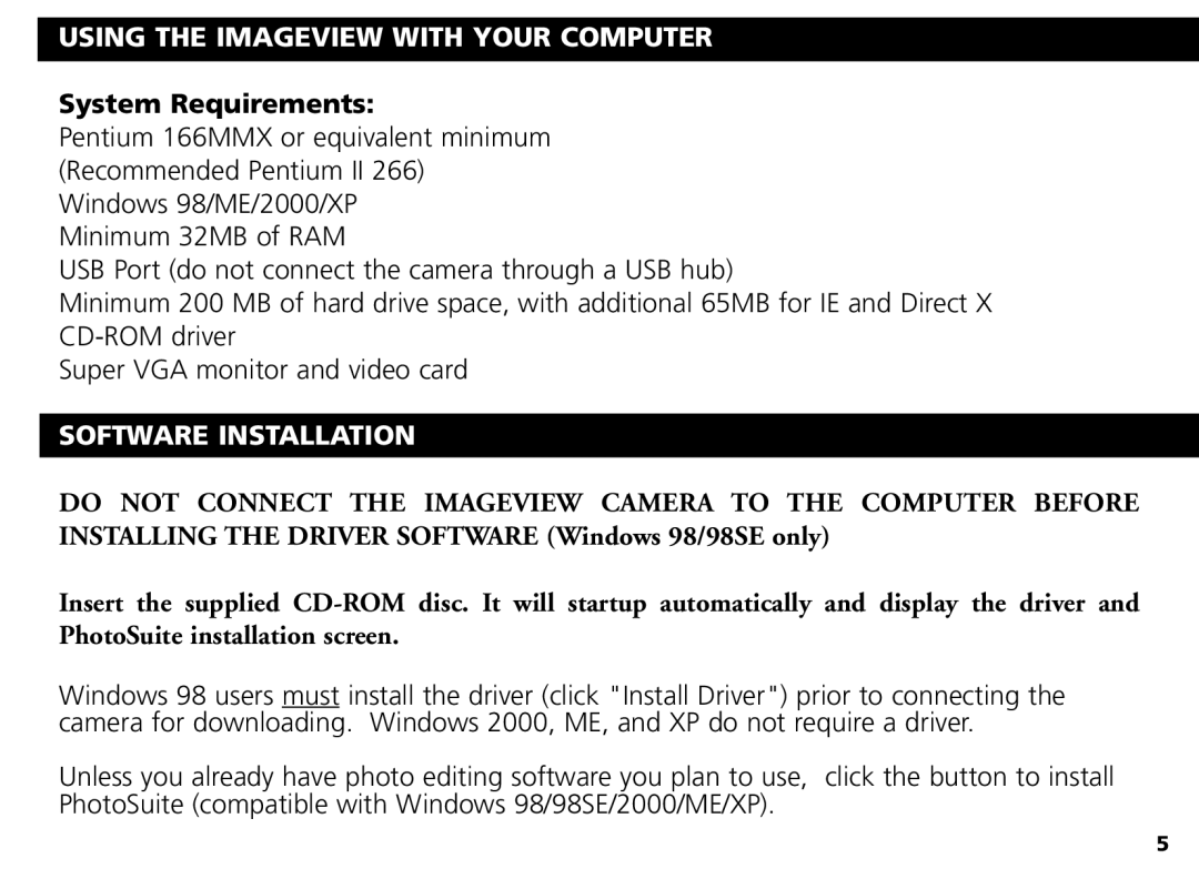 Bushnell Nov-00 manual Using the Imageview with Your Computer, System Requirements, Software Installation 