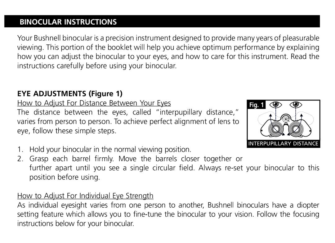 Bushnell Nov-00 manual Binocular Instructions, EYE Adjustments Figure 