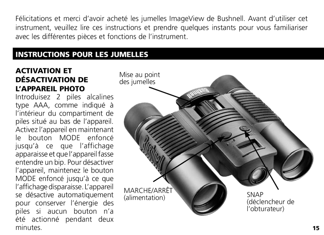 Bushnell Nov-00 manual Instructions Pour LES Jumelles 