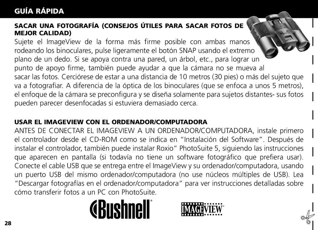 Bushnell Nov-00 manual Guía Rápida, Usar EL Imageview CON EL ORDENADOR/COMPUTADORA 