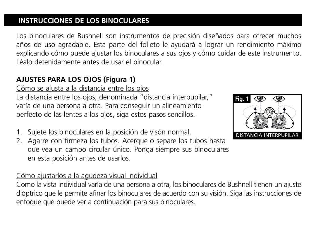 Bushnell Nov-00 manual Instrucciones DE LOS Binoculares, Ajustes Para LOS Ojos Figura 