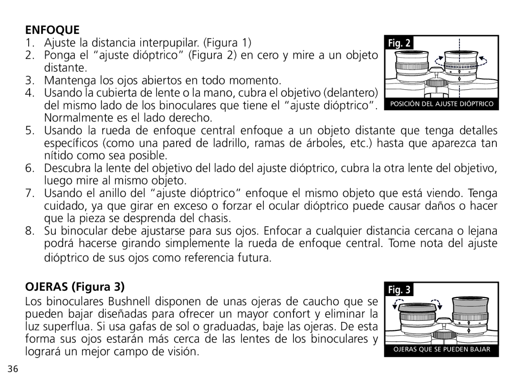 Bushnell Nov-00 manual Enfoque, Ojeras Figura 