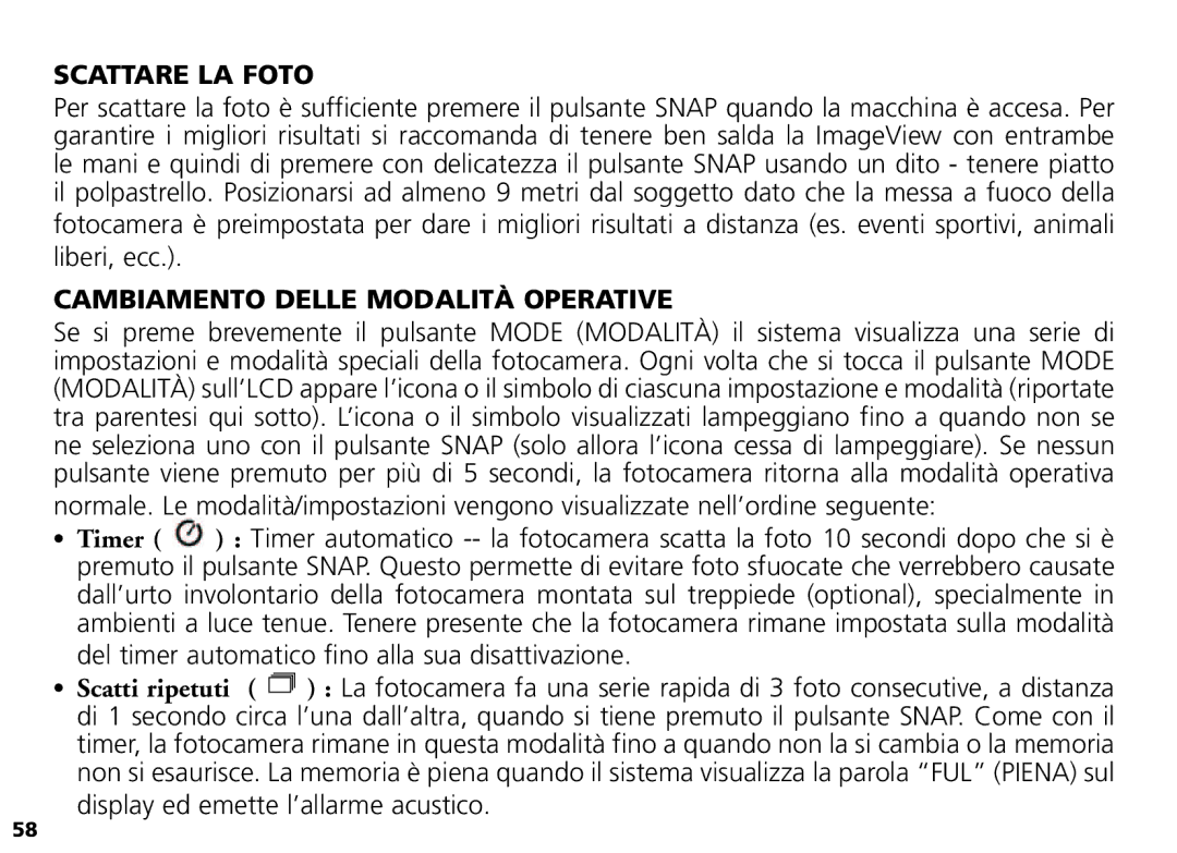 Bushnell Nov-00 manual Scattare LA Foto, Cambiamento Delle Modalità Operative 