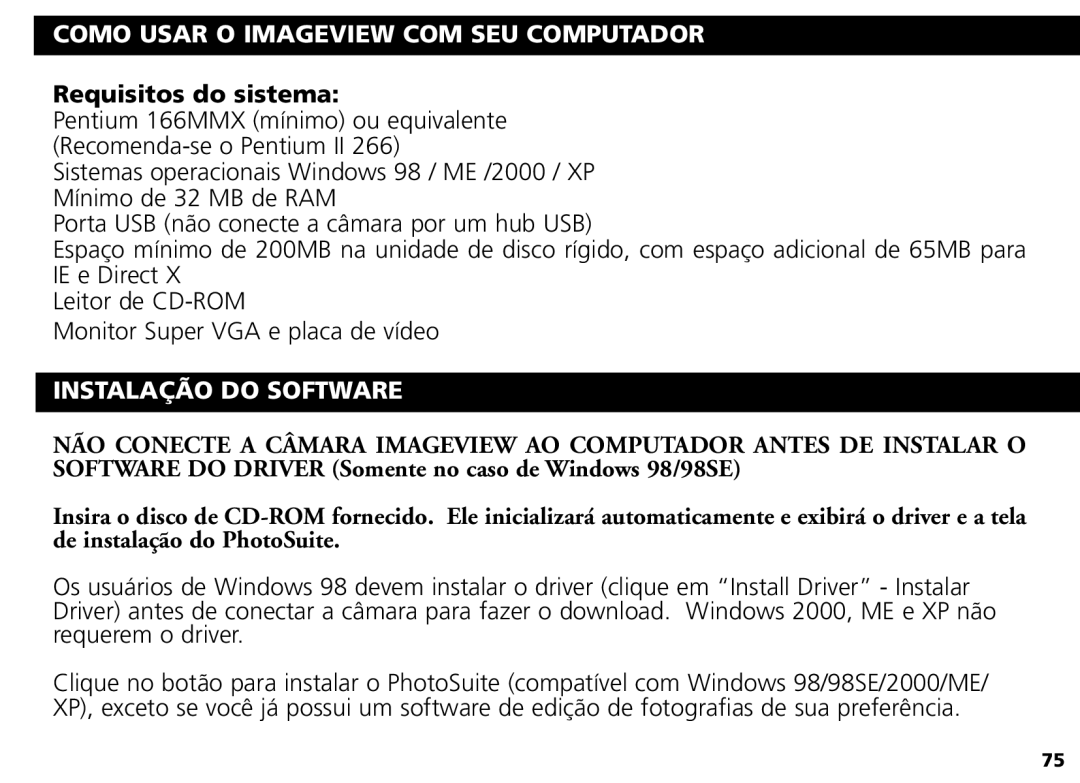 Bushnell Nov-00 manual Como Usar O Imageview COM SEU Computador, Requisitos do sistema, Instalação do Software 