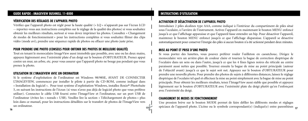 Bushnell Nov-00 Vérification Des Réglages De L’Appareil Photo, Utilisation De L’Imageview Avec Un Ordinateur 