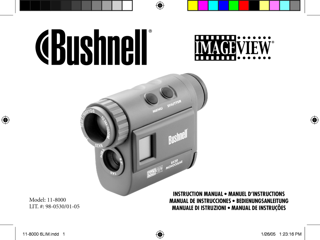 Bushnell Nov-00 instruction manual Model LIT. # 98-0530/01-05, 11-8000 6LIM.indd, 1/26/05 12316 PM 