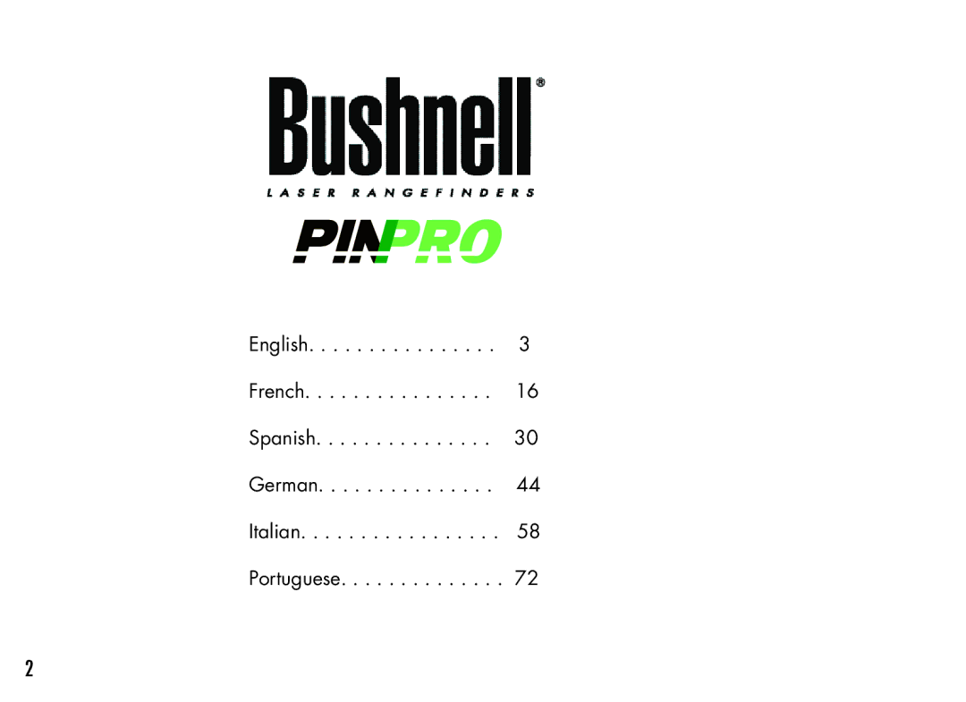 Bushnell PinPro, 98-1214/05-08 manual English French Spanish German Italian Portuguese 